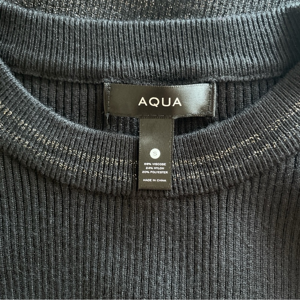 AQUA Metallic Stripe Rib Knit Sweater Dress Fitted Size S - Picture 4 of 4